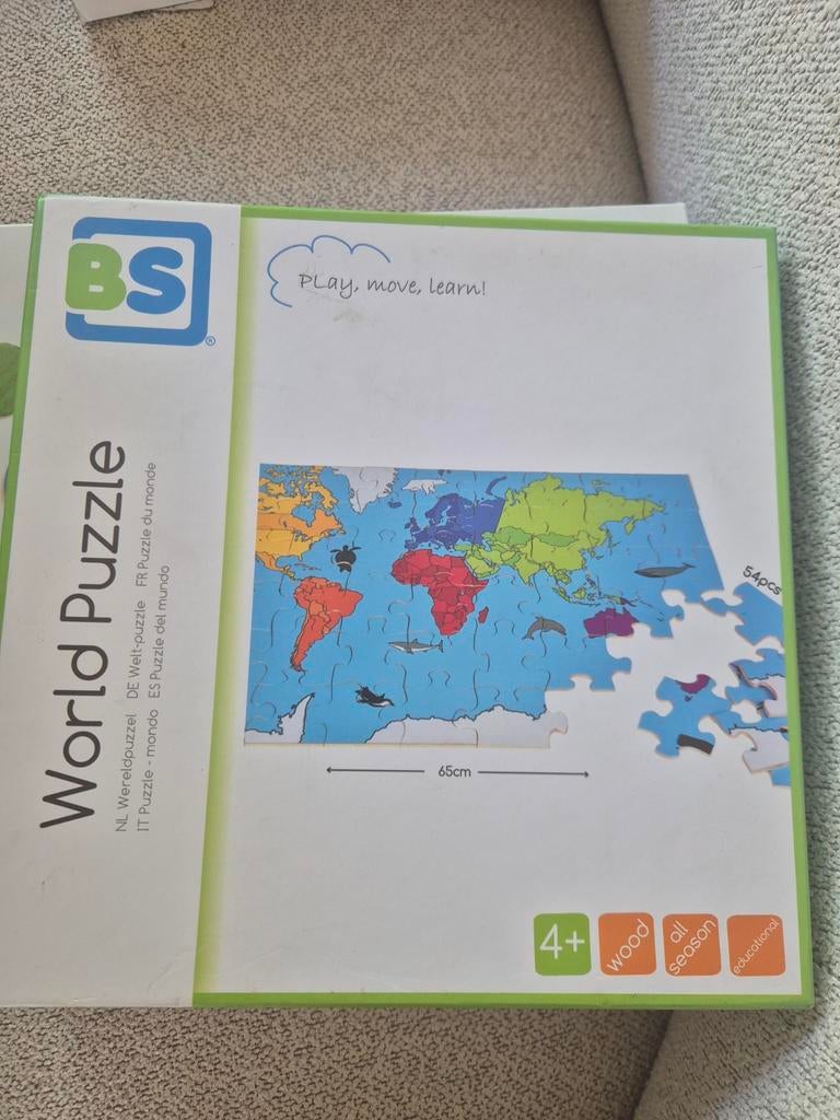 BS Houten Wereldpuzzel - Educatief & Compleet, Ophalen, Meer dan 50 stukjes, Zo goed als nieuw, Van hout