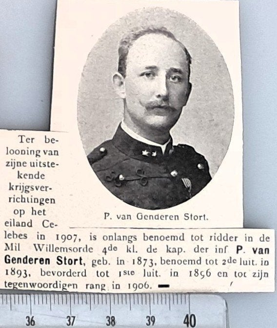 Leger Indië 1909; kap. P.v.Genderen Stort is geridderd, Verzamelen, Foto's en Prenten, Verzenden, Voor 1940, Gebruikt, Overige onderwerpen