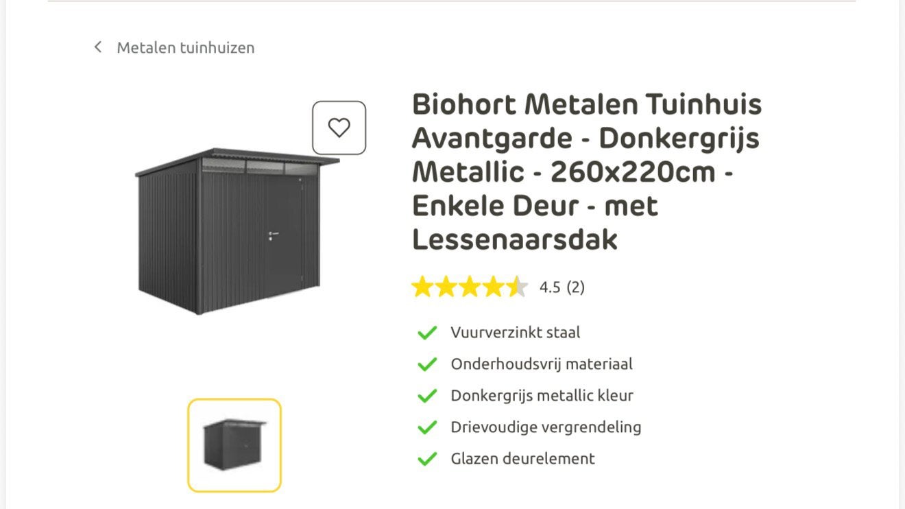 Metalen tuinhuis van het merk Biohort | 260x220 cm, Ophalen, Zo goed als nieuw, Metaal, Overige typen