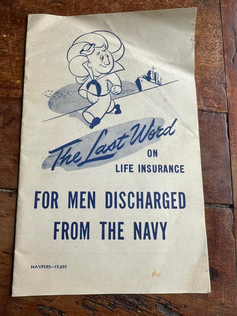 WO2 Amerikaans US Navy USMC Life Insurance voorschrift 1943, Amerika, Verzenden, Marine, Boek of Tijdschrift