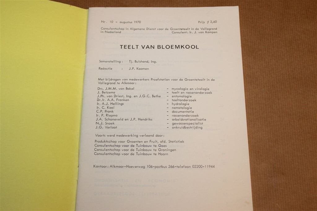 Teelt van Bloemkool — Handleiding Vollegrondsteelt 1970, Boeken, Ophalen of Verzenden, Gelezen