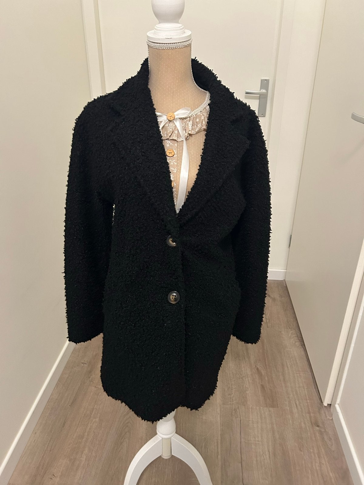Zwarte teddy jas, Ophalen of Verzenden, Gedragen, Maat 38/40 (M), Zwart