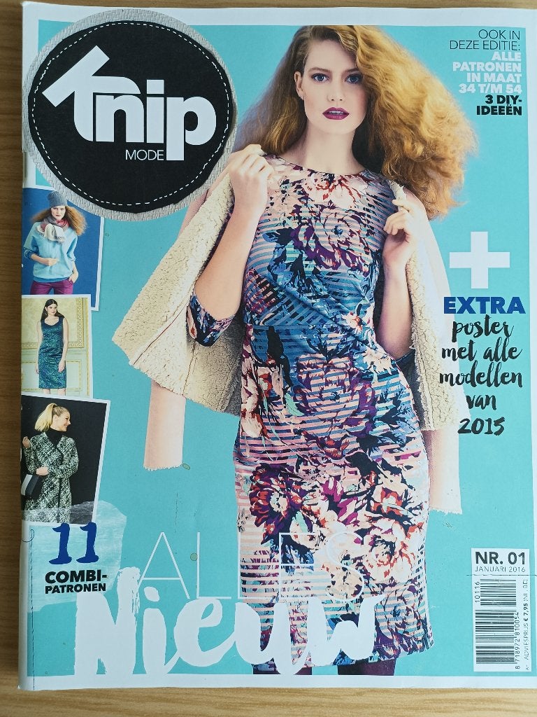 Knipmode januari 2016 met 11 combipatronen, Ophalen of Verzenden, Zo goed als nieuw, Vrouw, Knipmode