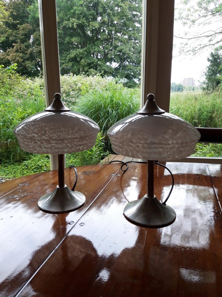 Prachtige set artdeco vintage tafellampen, Ophalen, Vintage, Paddenstoellamp, Met schakelaar