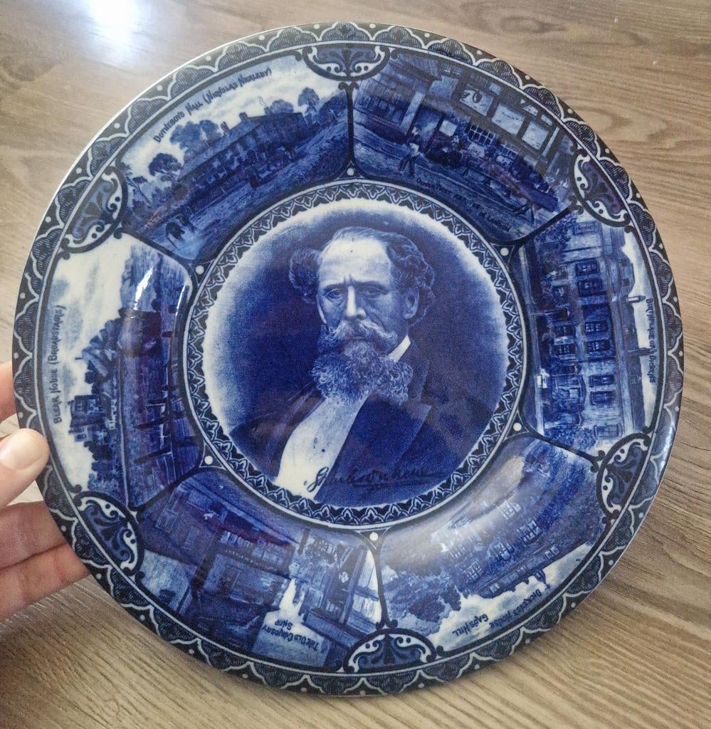 Delfts Blauw Dickens Bord - Charles Dickens Beeltenissen, Ophalen of Verzenden