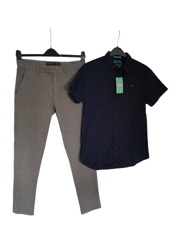 Mooie dunne bruin-grijze ZARA MAN pant maat 38 (S)., Kleding | Heren, Bruin, Verzenden, Zara Man, Gedragen