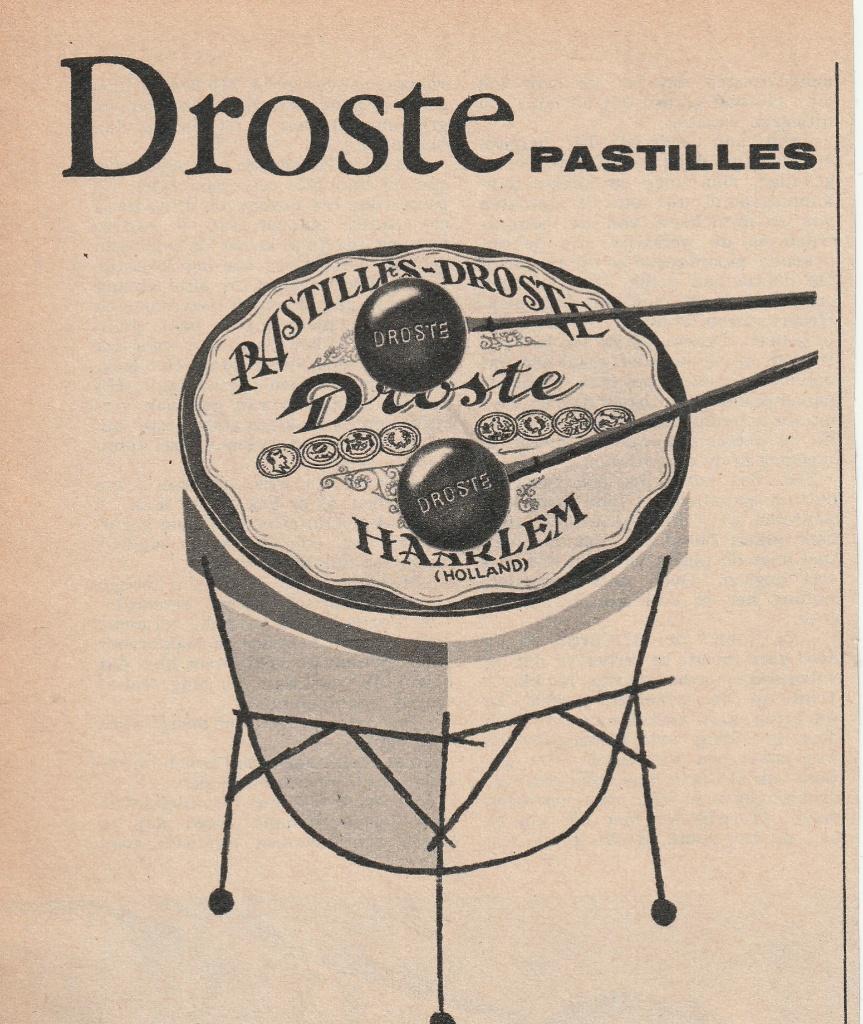 Retro reclame 1957 Droste chocolade pastilles altijd welkom, Verzenden, Overige typen