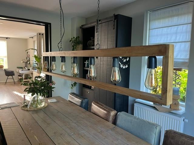 Hanglamp voor boven eetkamertafel, Ophalen, Zo goed als nieuw, Hout, Minder dan 50 cm