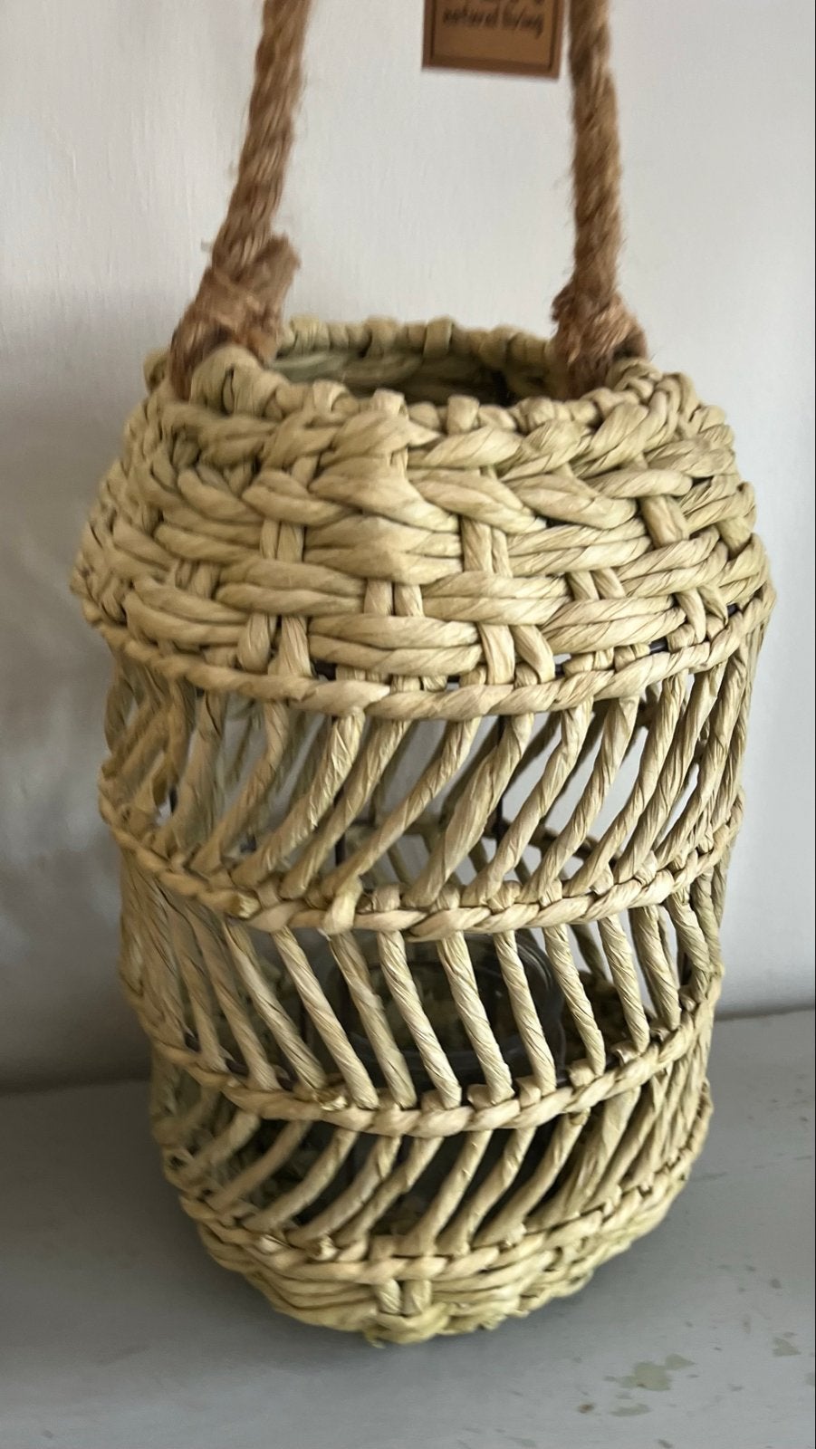 HBX Natural Living rieten lantaarn met touw handvat, Beige, Nieuw, Ophalen of Verzenden, Landelijk