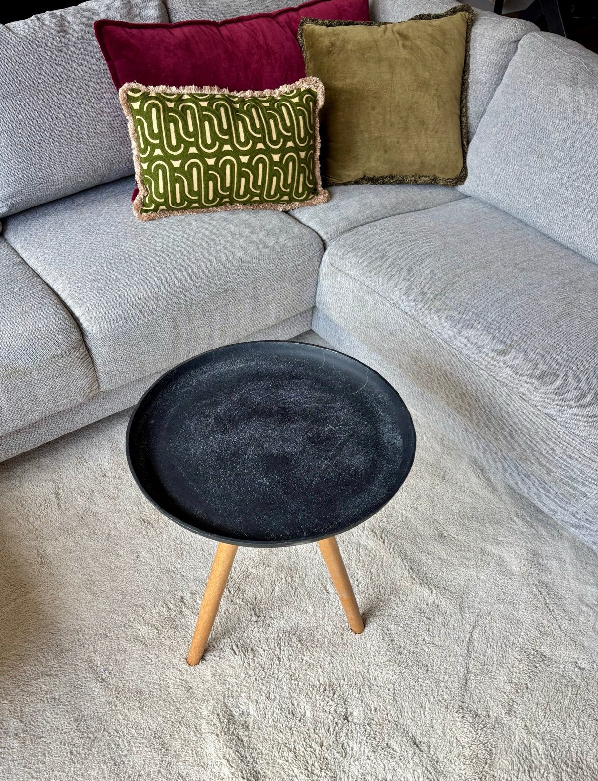 Salontafel Loods 5 - stenen schaal en houten poten, Huis en Inrichting, Tafels | Salontafels, Ophalen, 50 – 75, Minder dan 50 cm