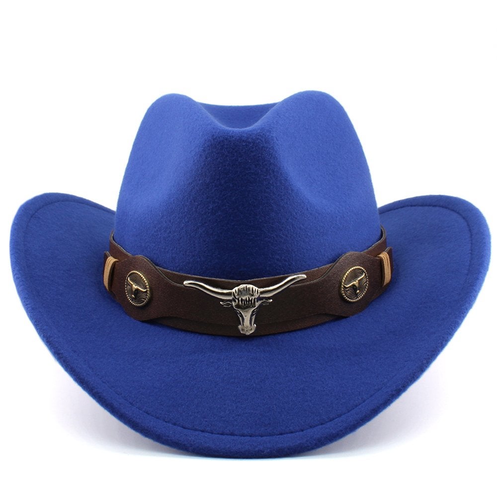 Blauwe cowboy hoed met stierenkop / heren dames, Verzenden, Nieuw, Hoed