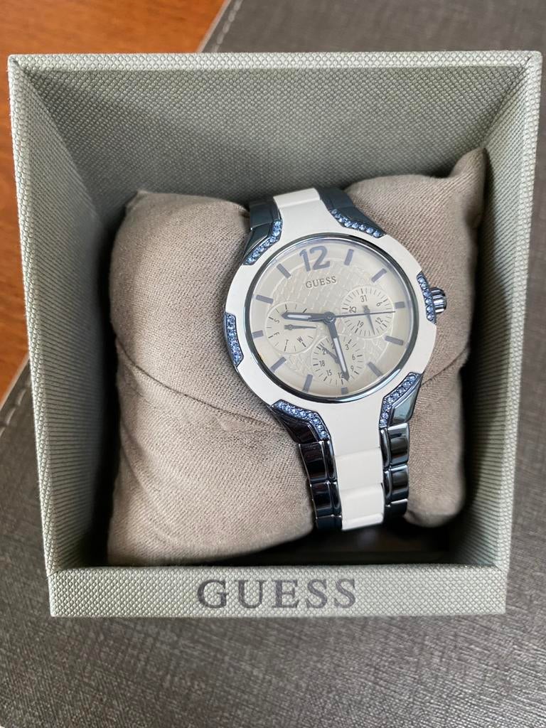 Guess horloge blauw met wit, Ophalen of Verzenden, Staal, Guess