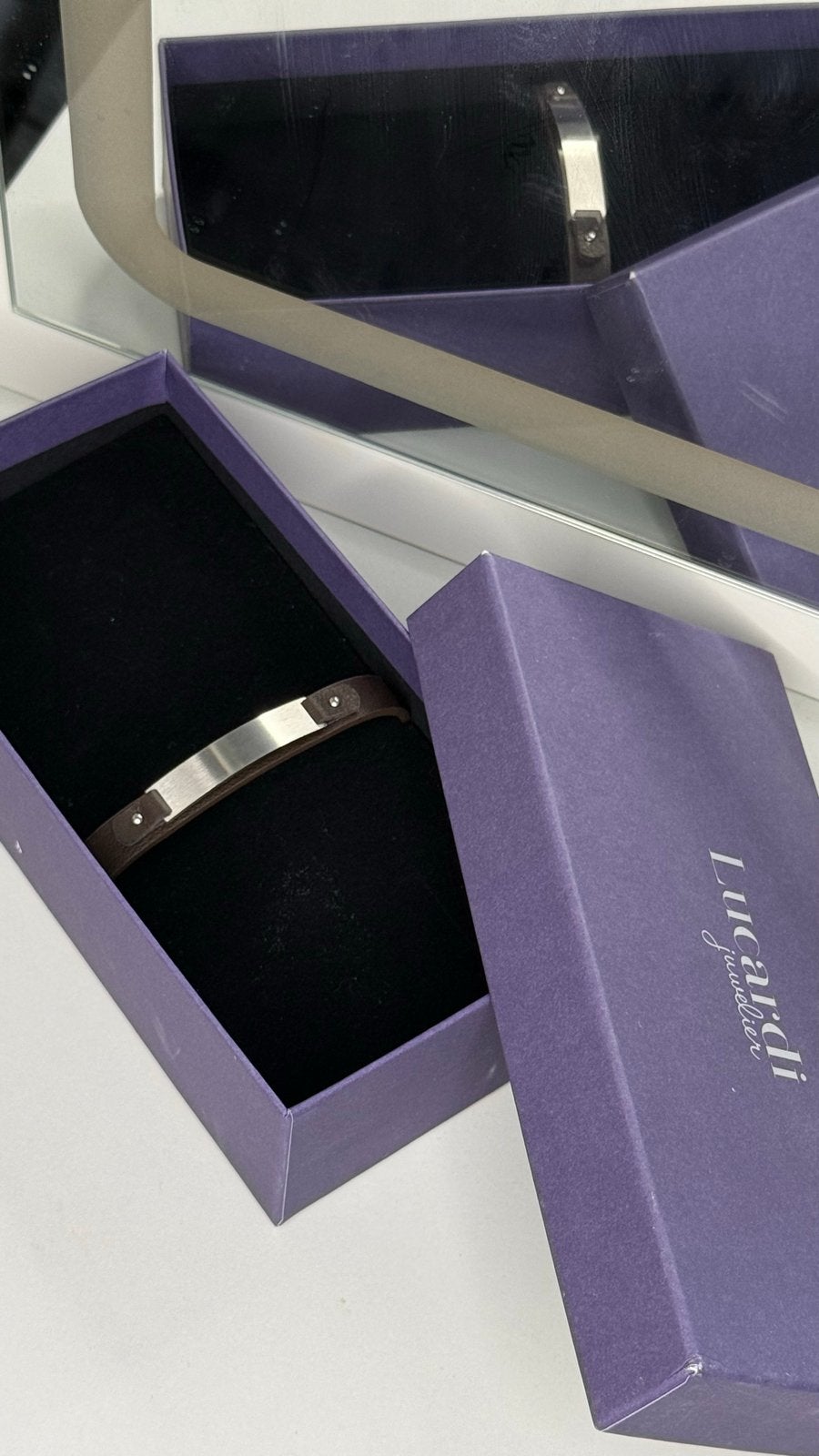 Lucardi herenarmband – nieuw in doos, Sieraden, Tassen en Uiterlijk, Armbanden, Ophalen of Verzenden, Nieuw, Bruin, Leer