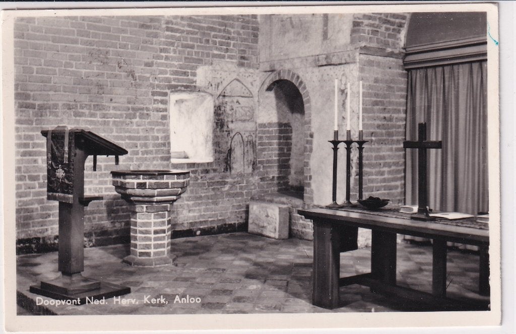 Anloo interieur n.h. kerk, Ophalen of Verzenden, 1960 tot 1980, Gelopen, Drenthe