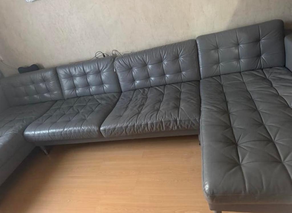 Ikea modulaire leren hoekbank / lounge bank grijs, Ophalen, 150 tot 200 cm, Tweepersoons, 75 tot 100 cm