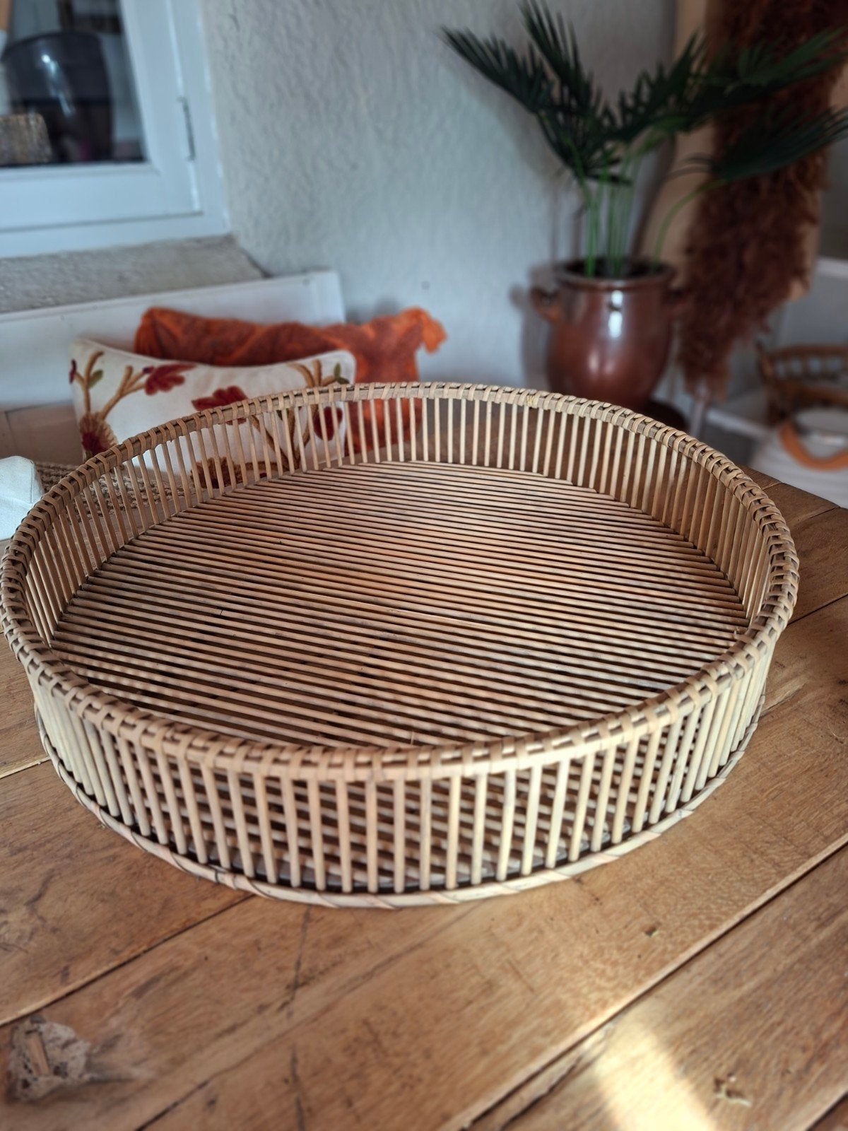 Bamboe, Boho, Ibiza, grote schaal dienblad, Ophalen, Zo goed als nieuw, Rond, Hout