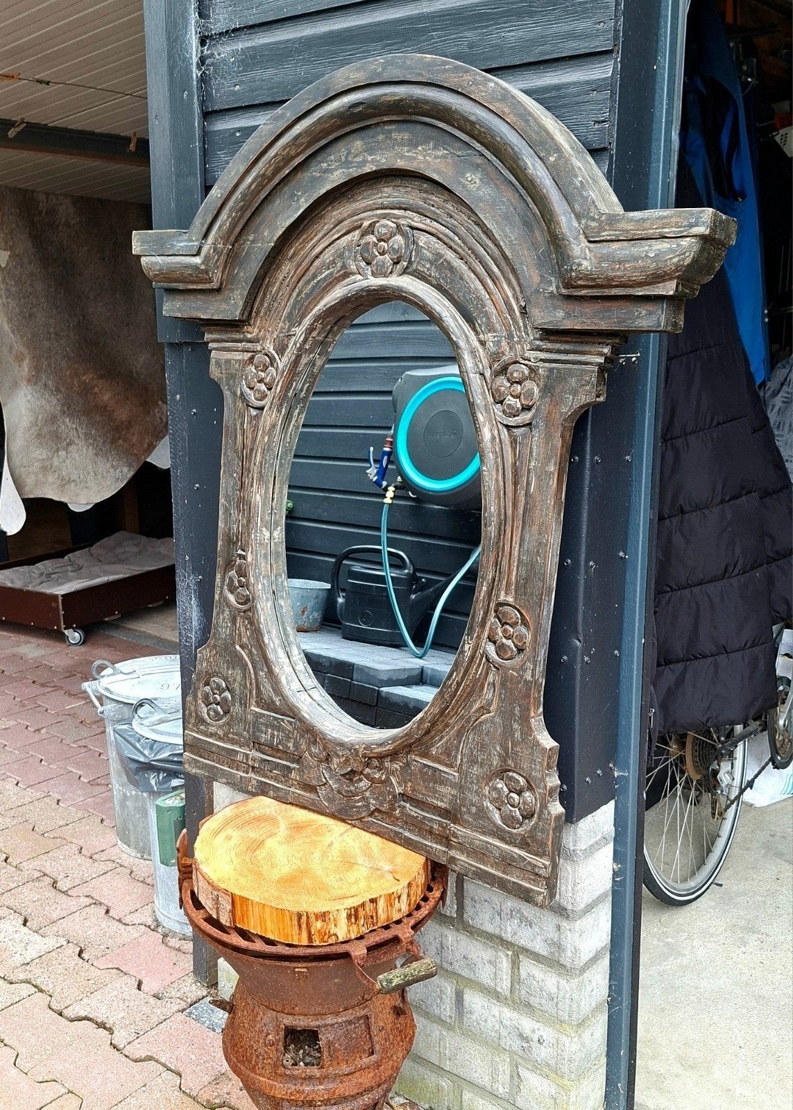 te koop landelijke Spiegel. grijs/ bruin, Huis en Inrichting, Ophalen, Zo goed als nieuw, Vrijstaande haard, Gashaard