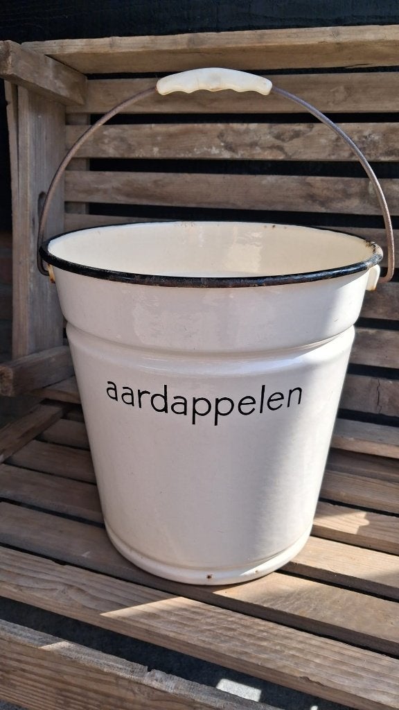 Emaille emmer 'Aardappelen' creme, Antiek en Kunst, Antiek | Emaille, Ophalen of Verzenden