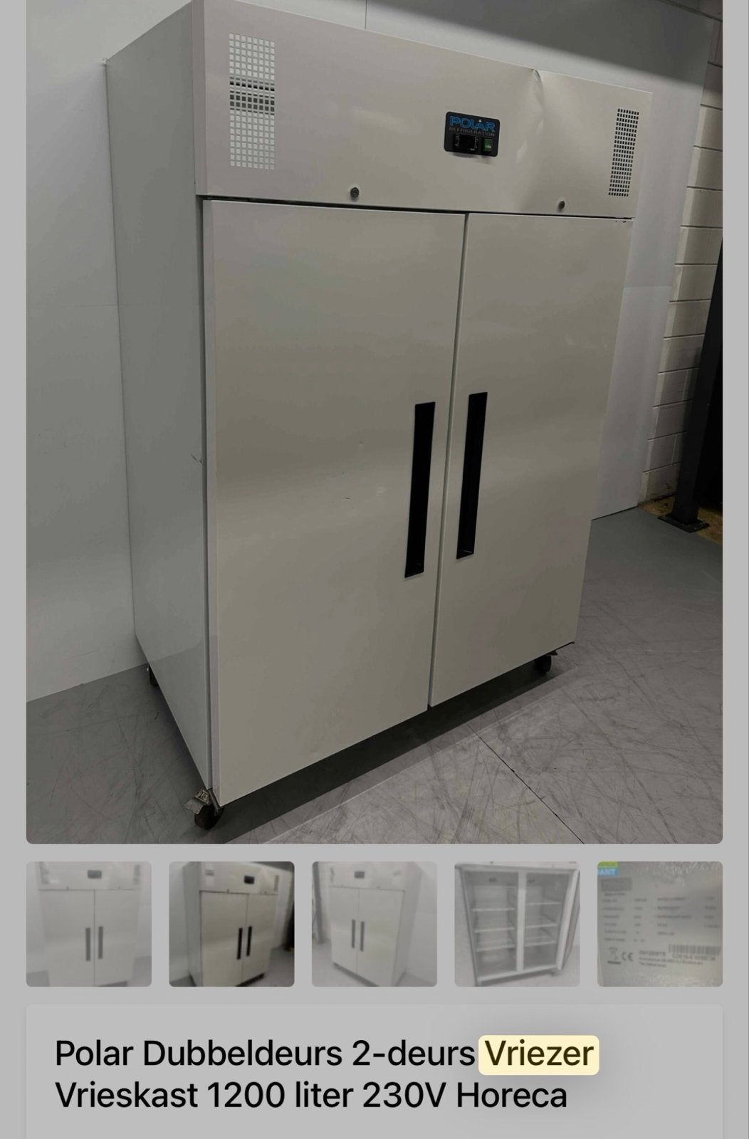 Polar Dubbeldeurs Vrieskast 1200 liter Horeca, Witgoed en Apparatuur, Gebruikt, 160 cm of meer, Vrijstaand, 90 cm of meer