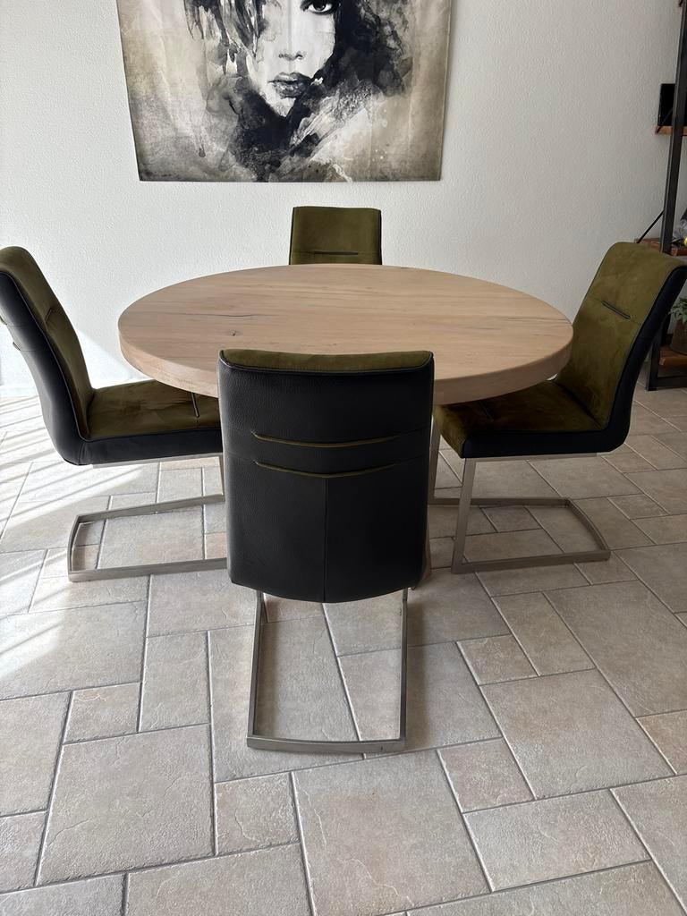 Ronde eethoek met 4 stoelen, Ophalen, Zo goed als nieuw, 4 tot 6 stoelen