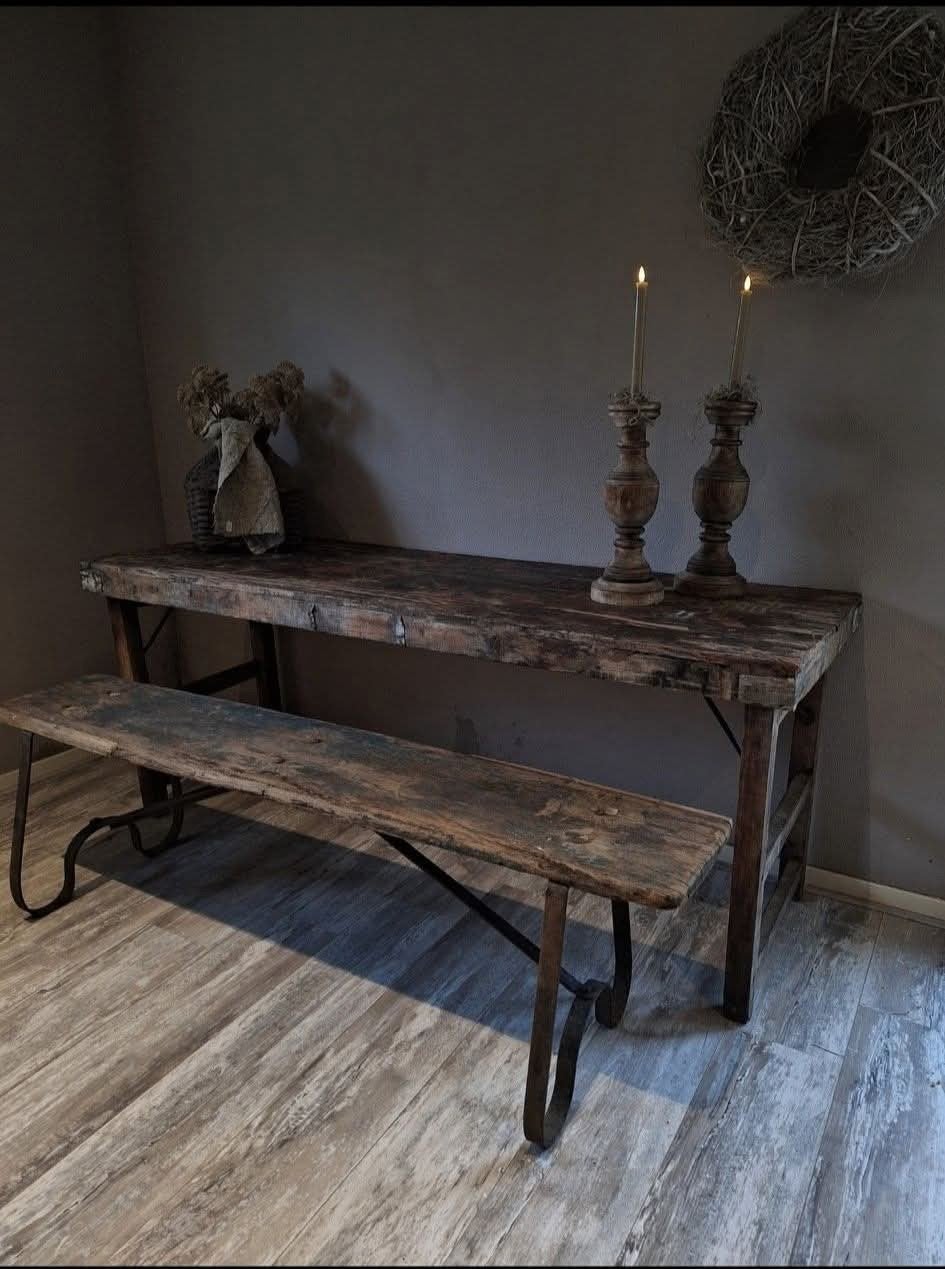 Markttafel eettafel sidetable 100 p.s heel set €200! bez mog, Ophalen of Verzenden, 50 tot 75 cm, Rechthoekig, 200 cm of meer