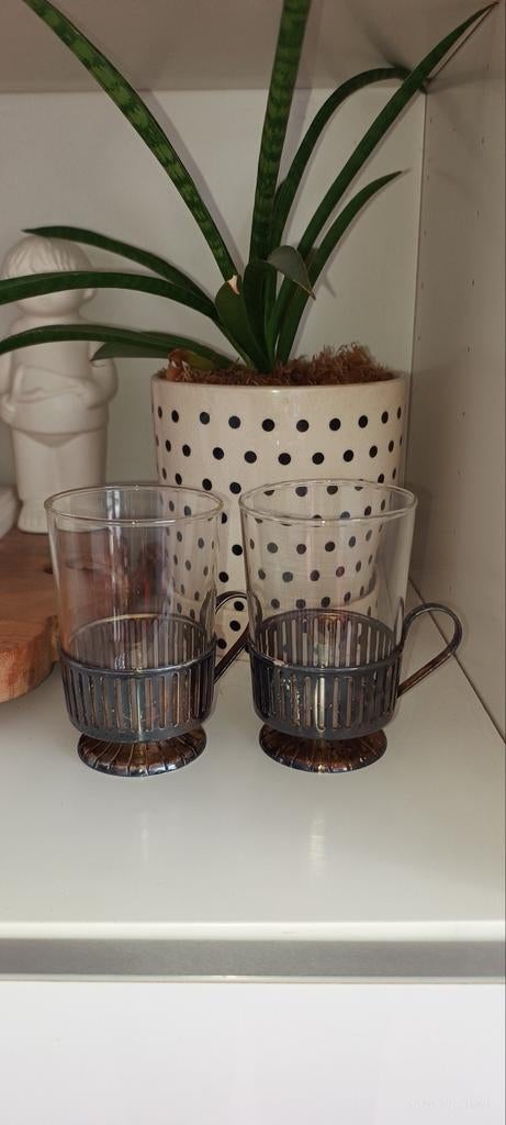Vintage Pickwick theeglazen met verzilverde houders, Ophalen of Verzenden