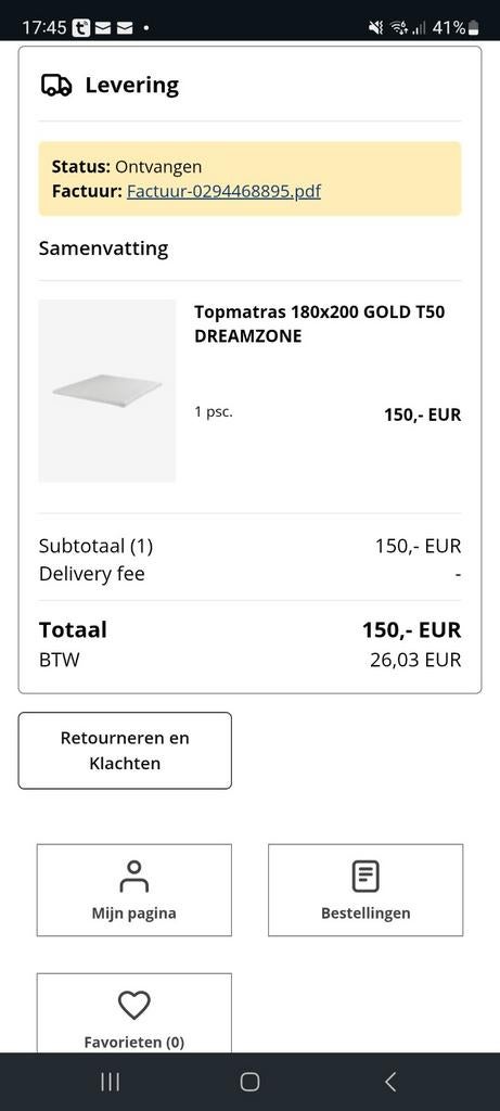 Topmatras 180x200 GOLD T50 DREAMZONE, Verzenden, Tweepersoons, Zo goed als nieuw, Matras