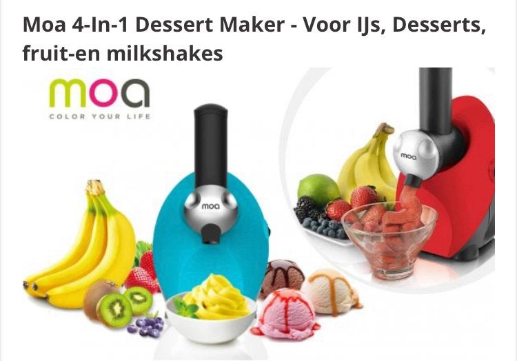 Moa 4-in-1 Dessert Maker - IJs, Desserts, Fruit & Milkshakes, Ophalen of Verzenden, Zo goed als nieuw