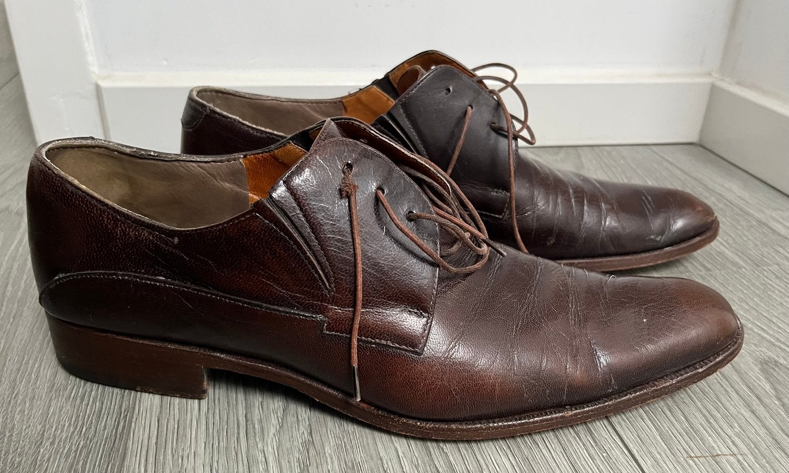 Moreschi Italiaanse Leren Schoenen Maat 43 EU 9 (gebruikt), Bruin, Ophalen of Verzenden, Gedragen, Veterschoenen