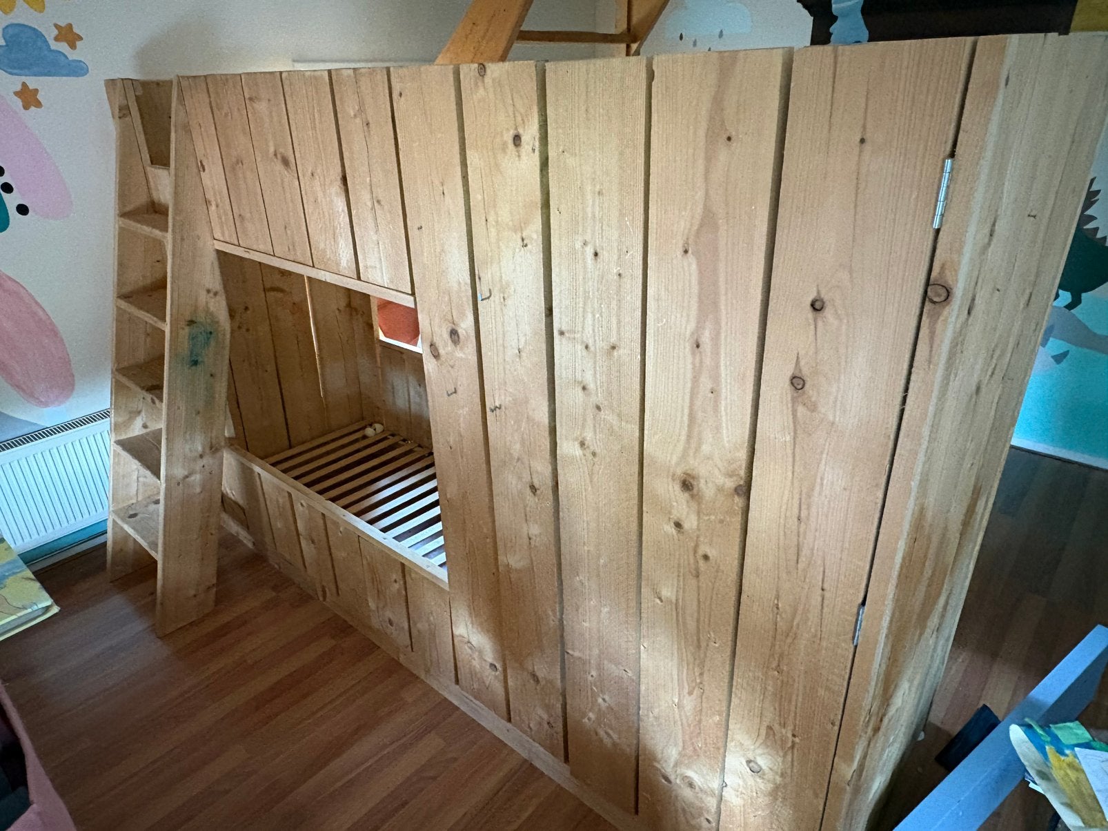 Stapelbed steigerhout, Ophalen, Gebruikt, Eenpersoons, 80 cm
