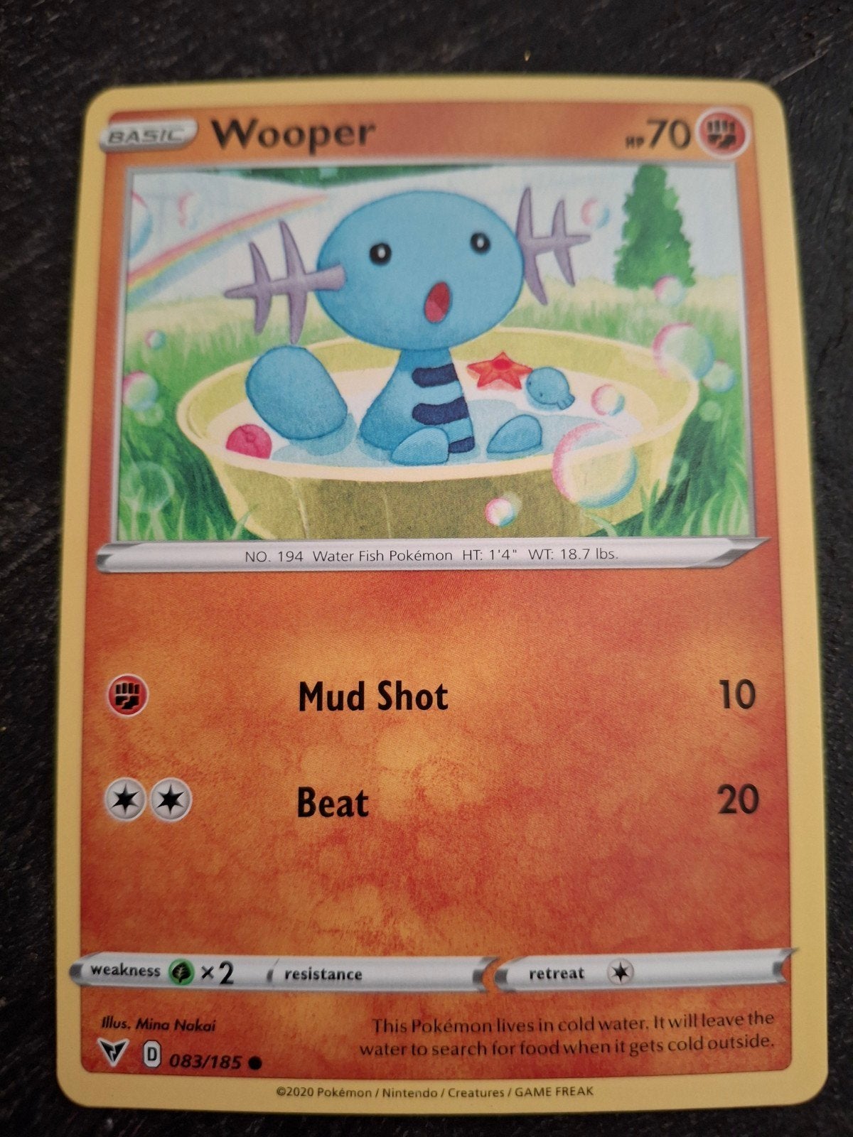 Wooper Pokémon Kaart - Basic Water Fish Pokémon, Ophalen of Verzenden, Zo goed als nieuw, Losse kaart