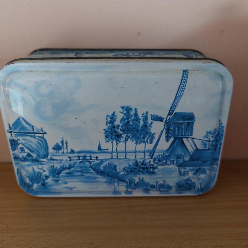 Emaille doos met Hollands landschap, Ophalen of Verzenden