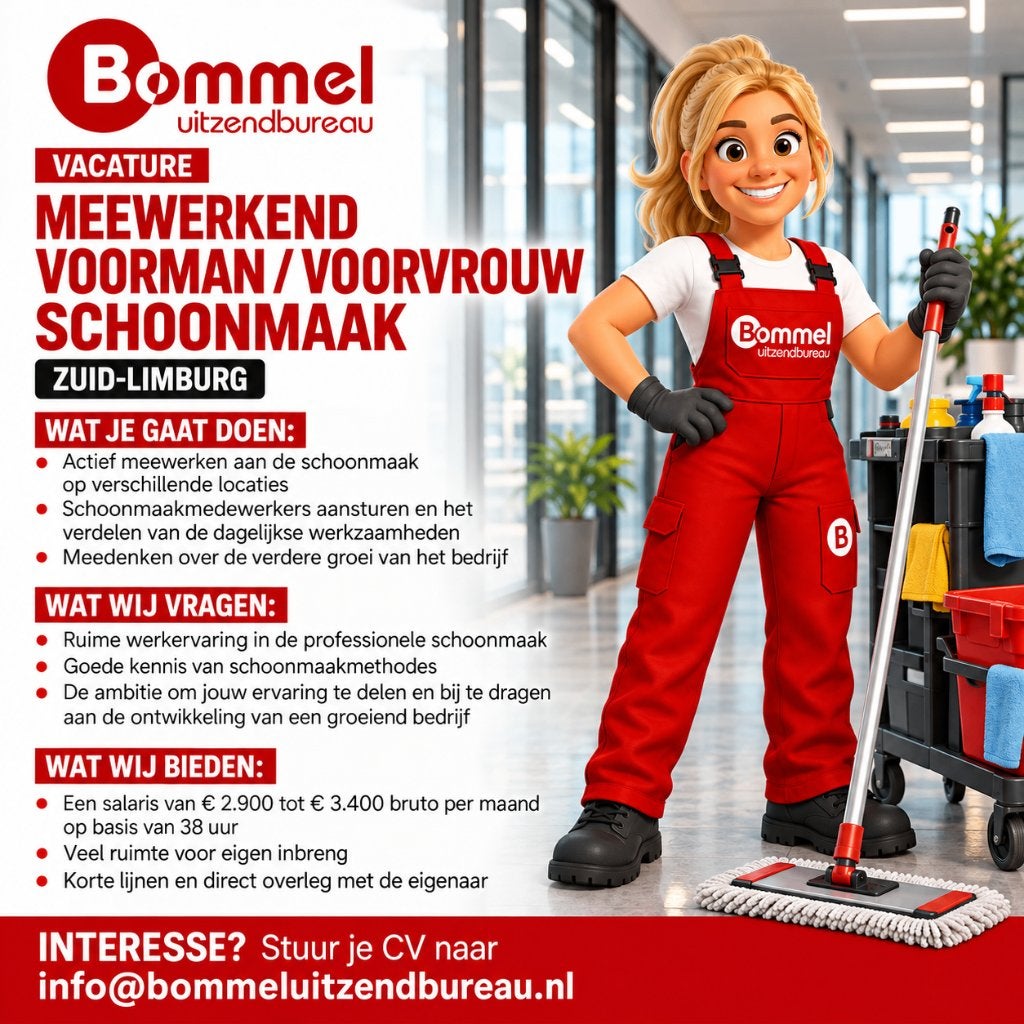 Meewerkend Voorman / Voorvrouw Schoonmaak, 33 - 40 uur, Vanaf 1 jaar, Vast contract