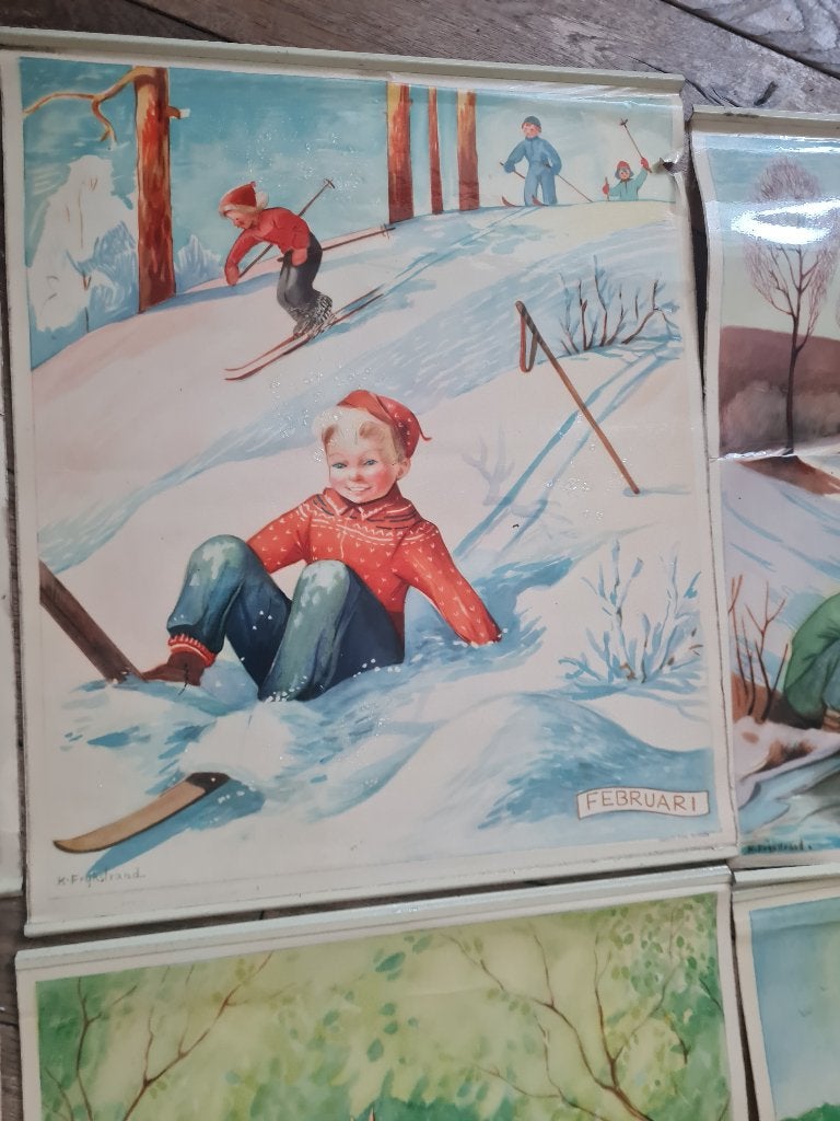 Vintage schoolplaten maanden van het jaar p/st 10 euro, Ophalen of Verzenden, Overige thema's