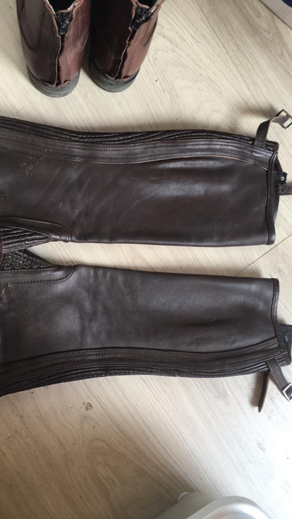 Lederen Chaps bruin, Dieren en Toebehoren, Paardrijkleding, Ophalen of Verzenden, Gebruikt, Schoeisel