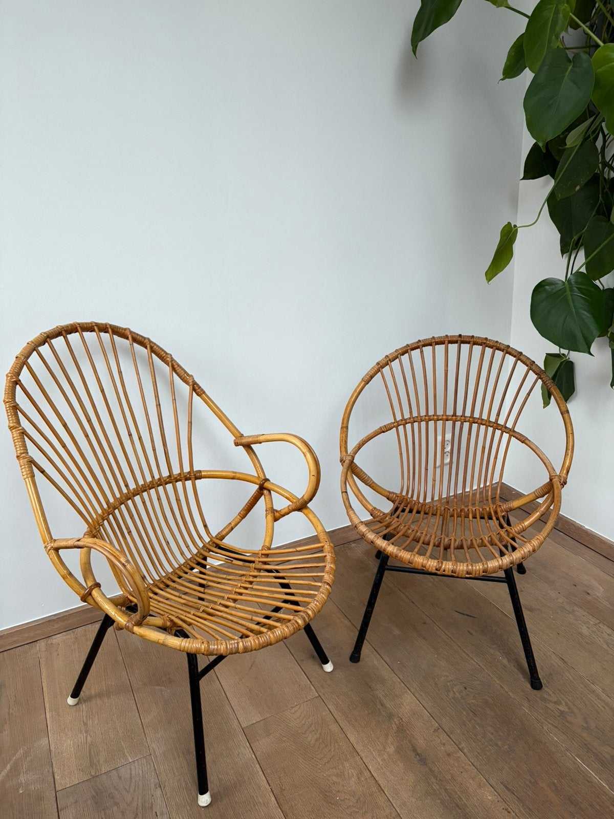 Vintage Rohe Noordwolde rotan kuipjes ‘70, Ophalen, Twee, Vitage design, Zwart