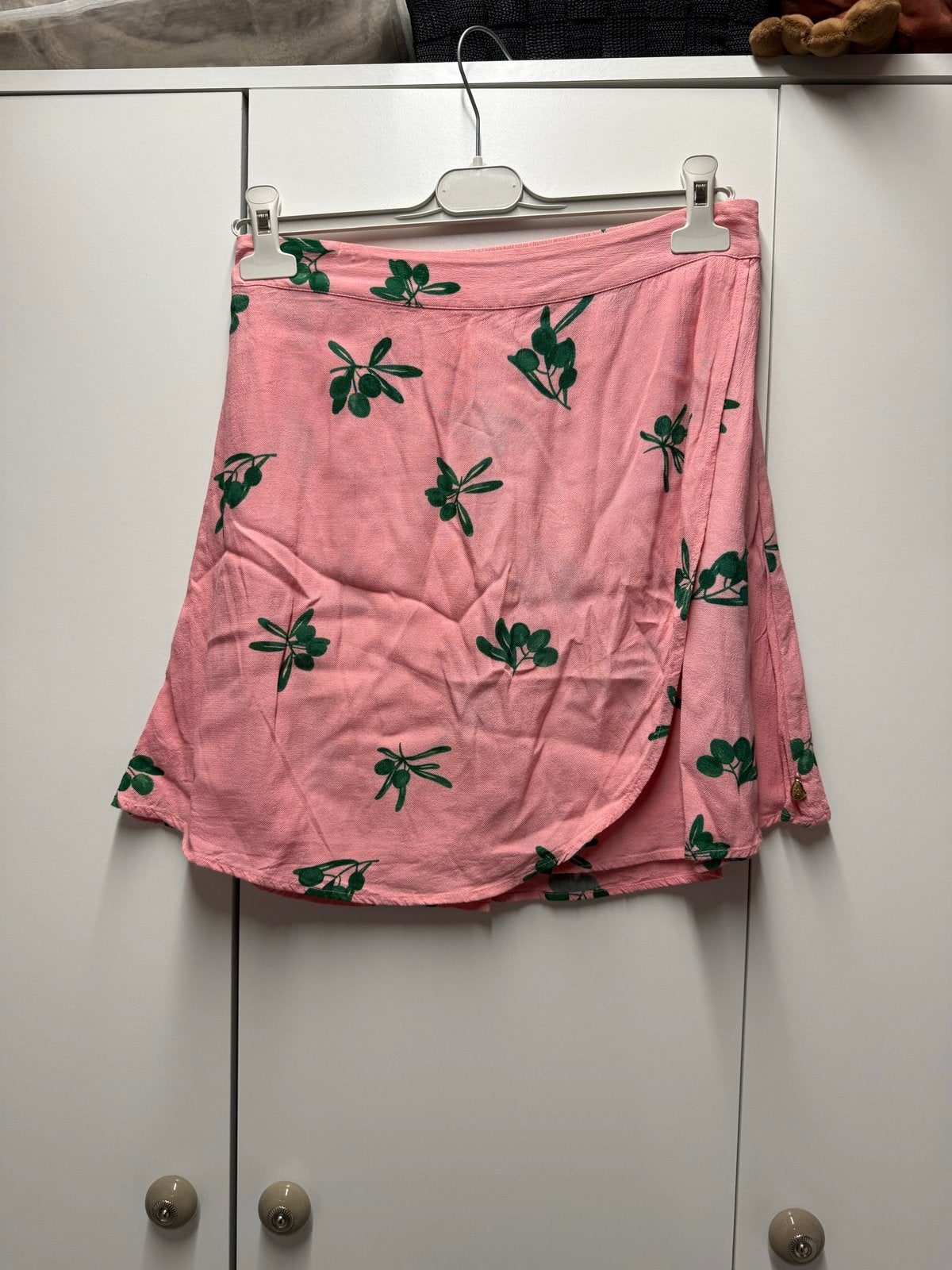 Fabienne Chapot roze wikkelrok met olijfprint, Ophalen of Verzenden, Zo goed als nieuw, Roze, Maat 36 (S)
