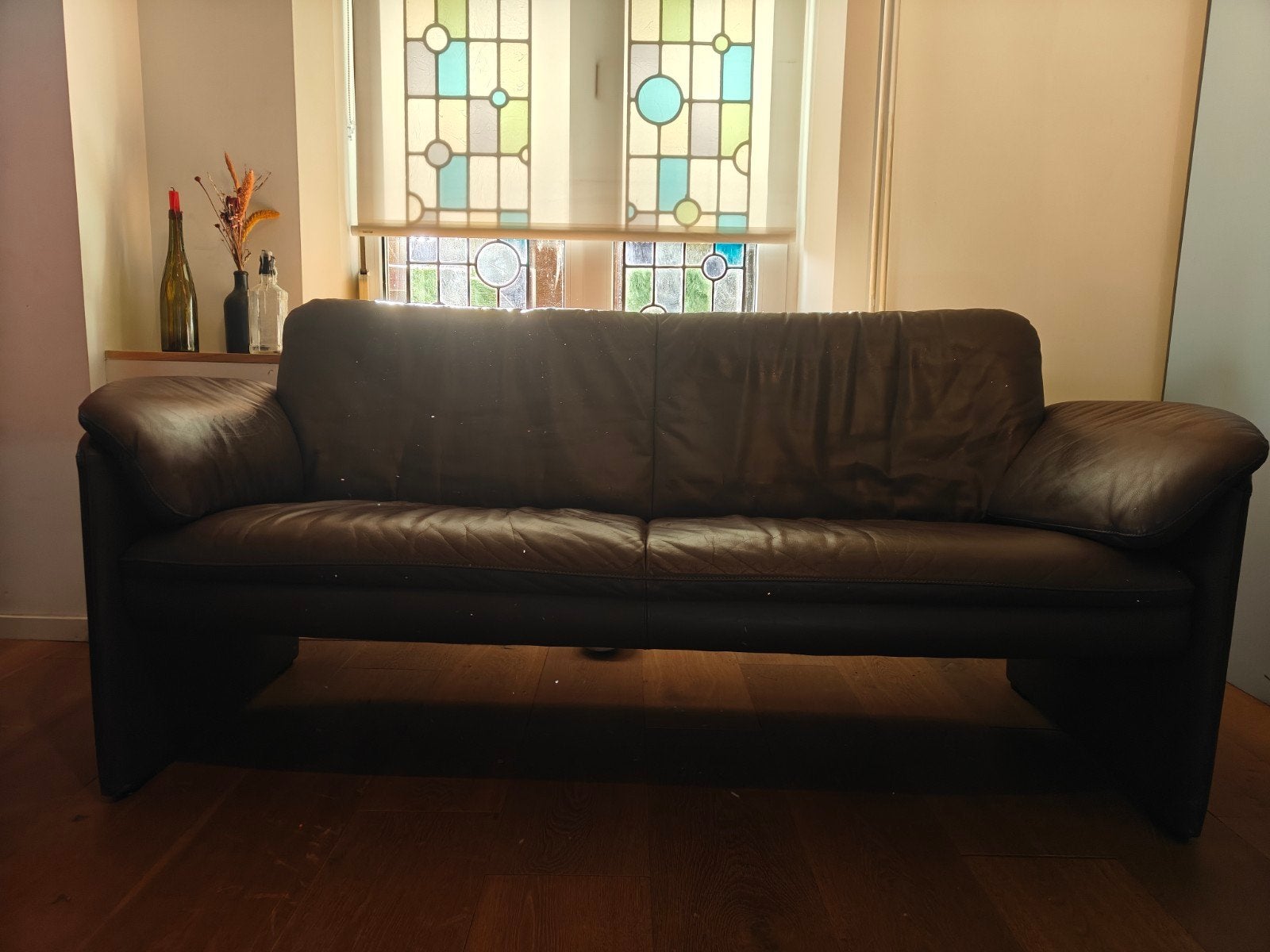 Leolux bank leer grijs/paars GRATIS, Ophalen, Gebruikt, 150 tot 200 cm, Driepersoons