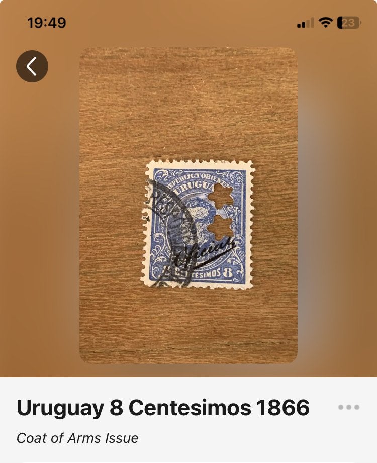 Uruguay 8 Centesimos 1866 - Wapenuitgifte, Ophalen of Verzenden, Gestempeld