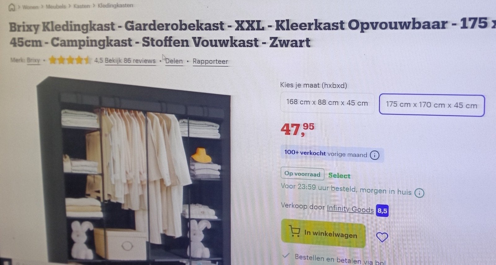 Brixy  Kledingkast Zwart XXL, Ophalen of Verzenden, Zo goed als nieuw, 50 tot 75 cm, 200 cm of meer