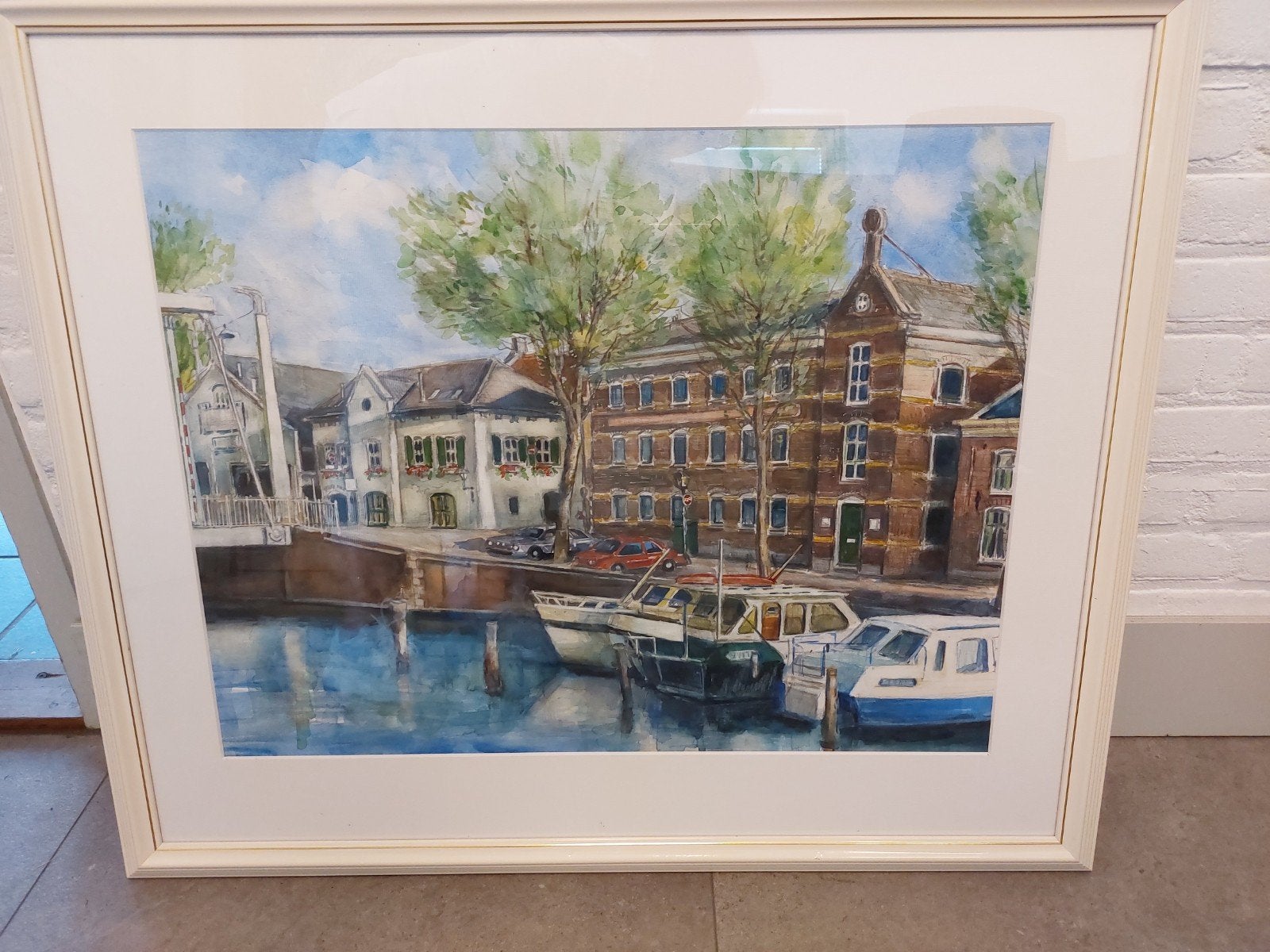 Aquarel schilderij Piet Middelhoek uit Brielle (73 x 87 cm), Ophalen of Verzenden, Ingelijst, Aquarel