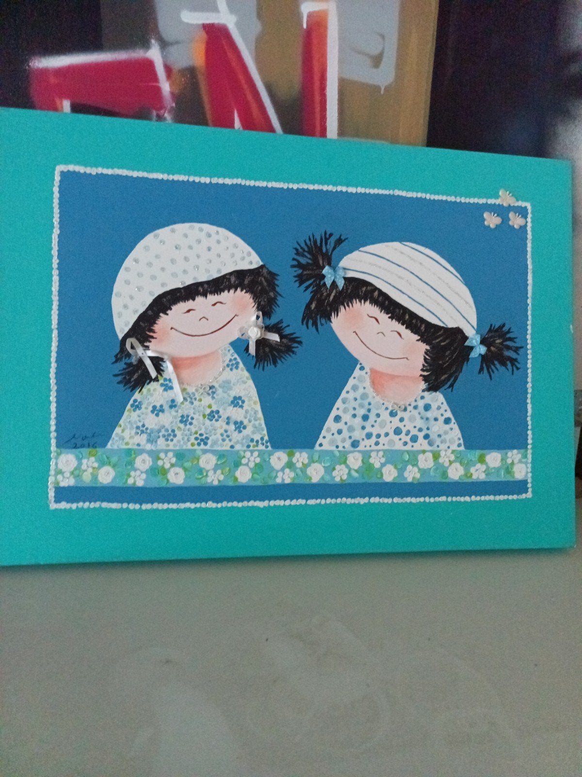Schilderij 'Vrolijke Meisjes' - Handgeschilderd, 2016, Ophalen of Verzenden