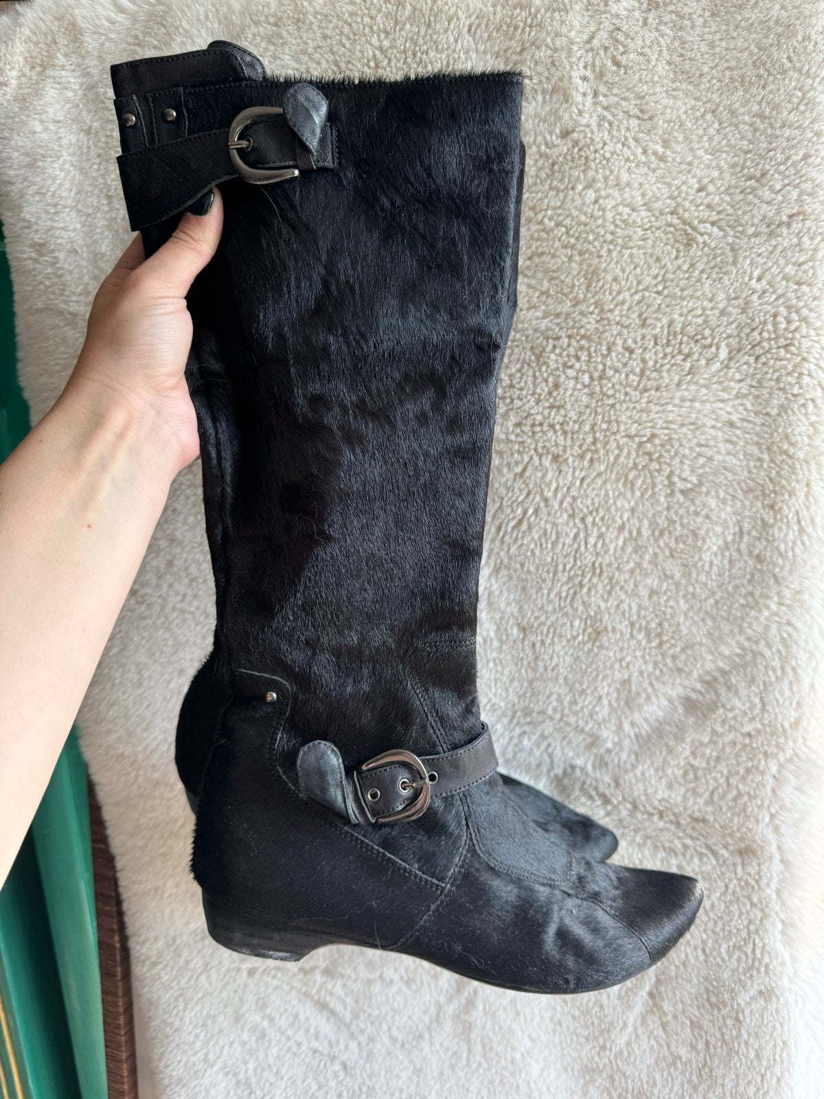 Ralph Lauren Pony Hair Laarzen - Zwart - EU 39, Ophalen of Verzenden, Zo goed als nieuw, Zwart, Hoge laarzen