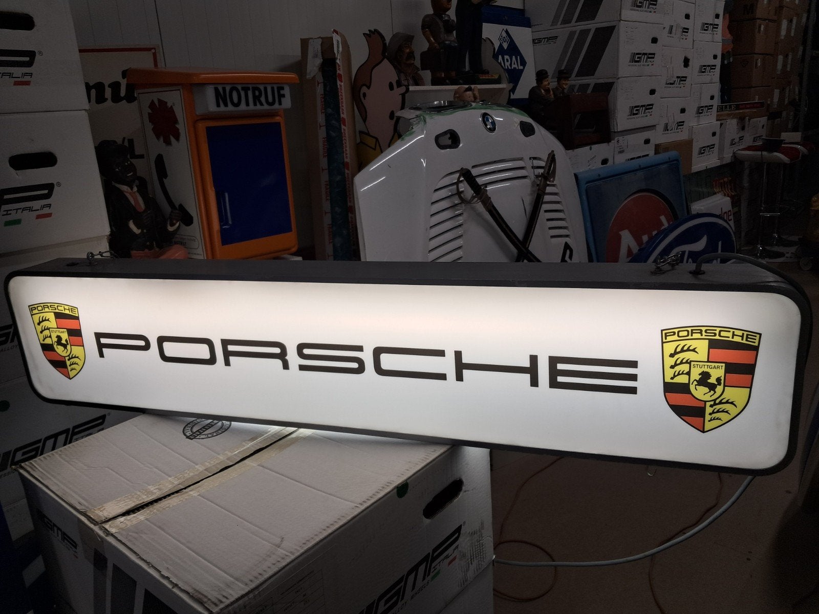 Porsche reclame lichtbak 127cm werkend zeldzaam 2 zijdig, Verzamelen, Merken en Reclamevoorwerpen, Gebruikt, Lichtbak of (neon) lamp