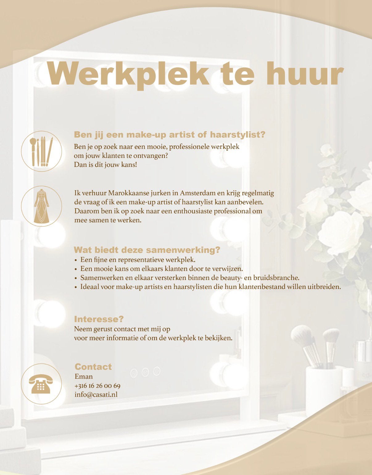 Visagie ruimte/stoel te huur, Ophalen of Verzenden, Zo goed als nieuw, Gehele gezicht