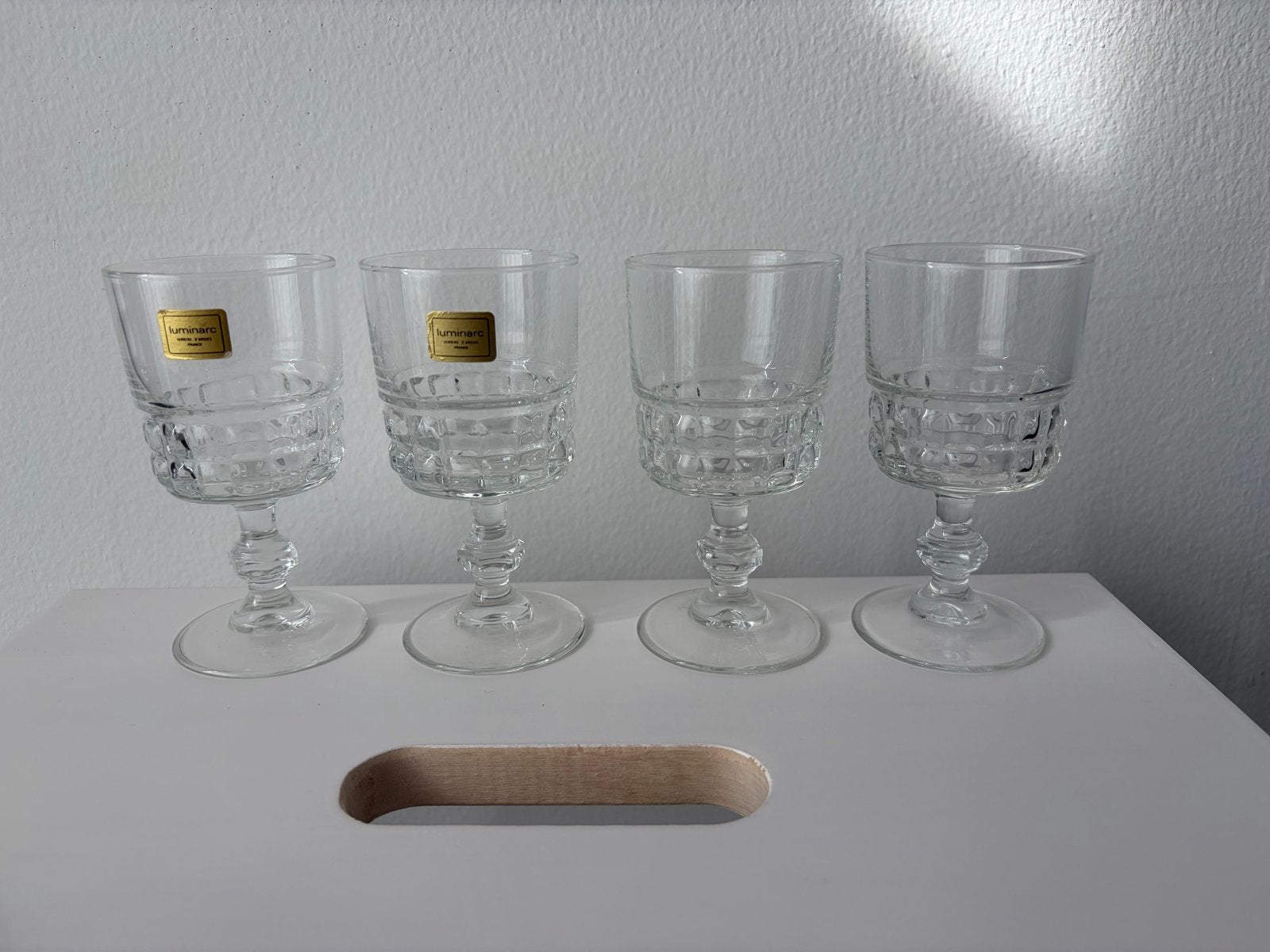 Vintage Luminarc Quadrille Wijnglazen Set van 4 - Jaren 70, Ophalen of Verzenden
