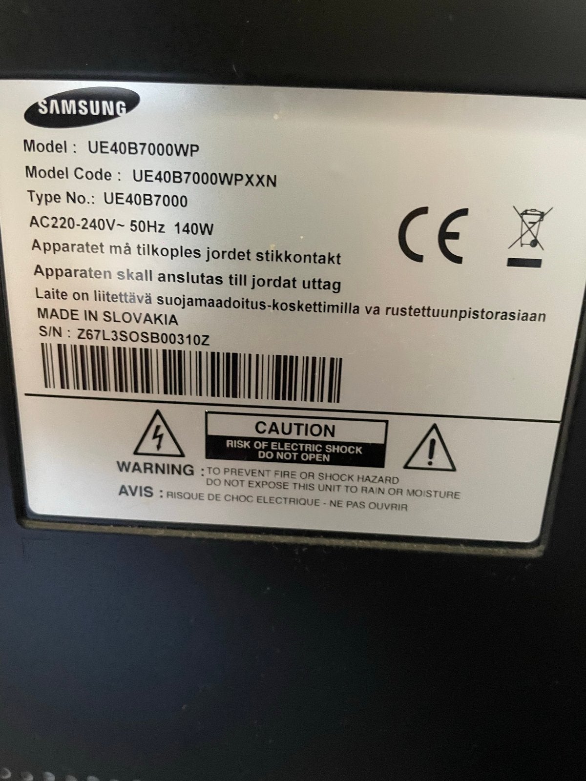 Samsung UE40B7000WP 40 inch Full HD LED TV, Ophalen, 50 Hz, Samsung, 100 cm of meer