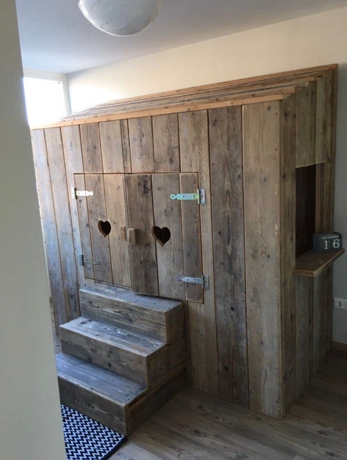 Steigerhouten bed 1 persoons incl losse trap, Ophalen, 200 cm of meer, 75 cm of meer, 200 tot 250 cm