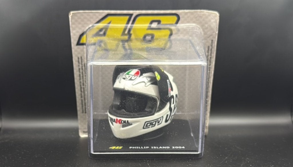 AGV Valentino Rossi #46 Phillip Island 2004 helm schaal 1:5, Ophalen of Verzenden, Zo goed als nieuw, 1:5 t/m 1:8, Motor