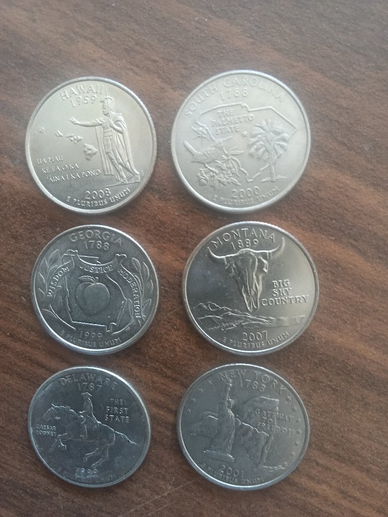 Set van 6 Amerikaanse State Quarters (diverse staten), Postzegels en Munten, Munten | Amerika, Verzenden, Noord-Amerika, Setje
